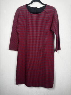 MAX&Co. Sheath Dress Red Blue Striped Ribbed Sz M Knit 3/4 Sleeve